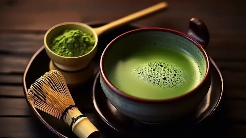 Matcha and chashaku (bamboo scoop).
