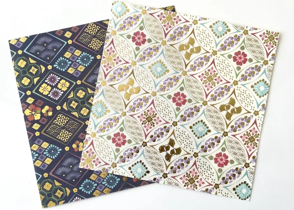 Washi-style origami paper sheets, white and dark, for crane and kabuto