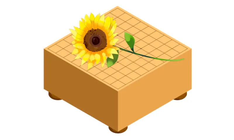 Illustration of a sunflower on a Shogi board.