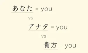 Different ways to write “you” in Japanese: あなた, アナタ, 貴方