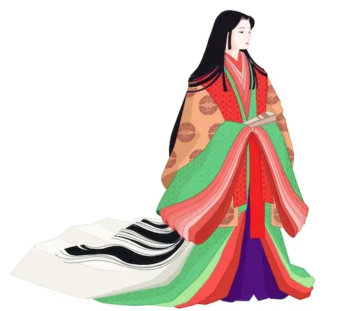 Illustration of jūnihitoe, layered Heian court robe