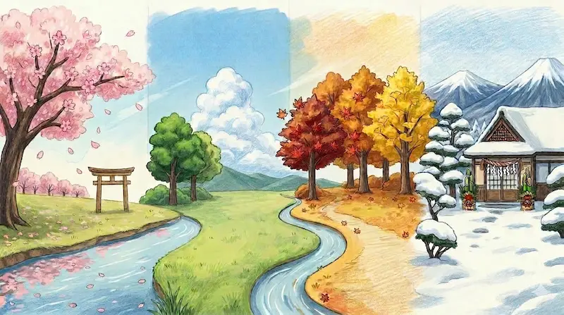 Japanese seasonal words for the four seasons.