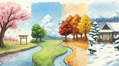 Japanese seasonal words for the four seasons.