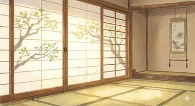 Diffused light through shoji screens.