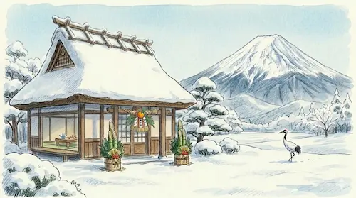 Snow-capped Mount Fuji in winter.