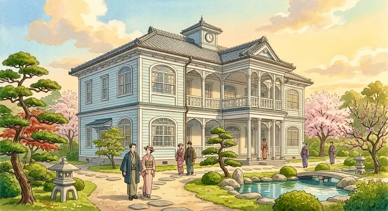 Japanese retro building blending Japanese and Western styles