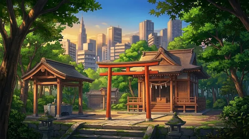 A peaceful urban oasis showing how shrines in Japan are a natural part of daily life.