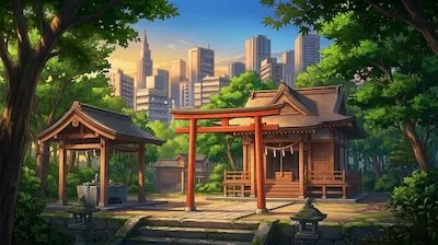 A peaceful urban oasis showing how shrines in Japan are a natural part of daily life.
