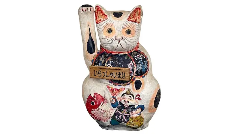 A traditional Maneki Neko (Lucky Cat) made of Washi paper