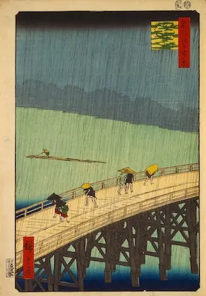 Sudden Shower over Shin-Ōhashi Bridge by Hiroshige